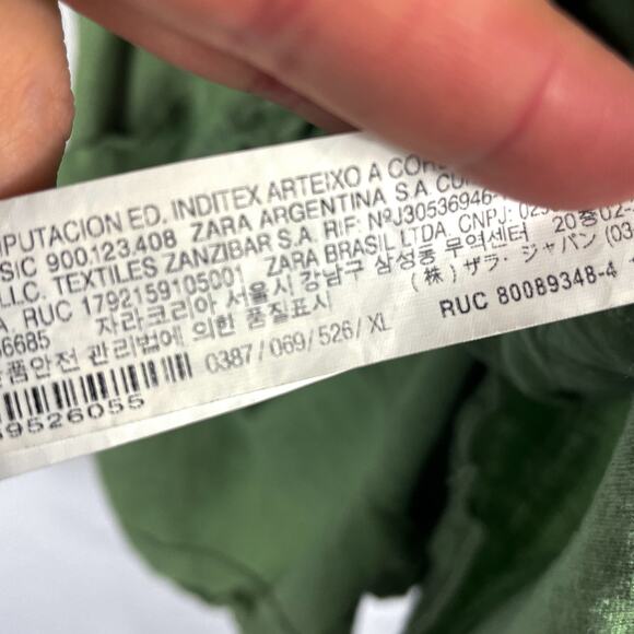 Zara Topstitched Romper Green Belt Tie Button Front Roll Tab Sleeve Collar Sz XL - Picture 12 of 12